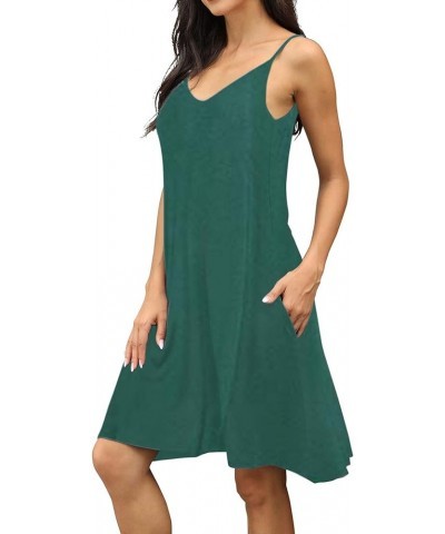 Women's Summer Spaghetti Strap Casual Swing Tank Beach Cover Up Dress with Pockets 0 Dark Green $13.80 Dresses