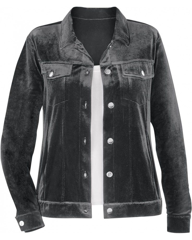 Flattering Velvet Jean-Style Button-down Jacket Black $14.06 Jackets