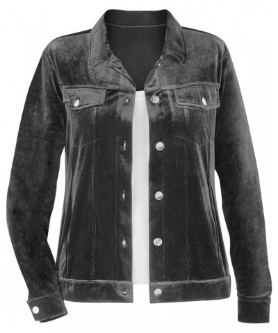 Flattering Velvet Jean-Style Button-down Jacket Black $14.06 Jackets