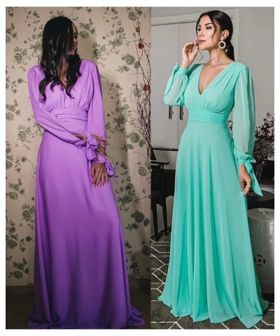 Elegant Chiffon Long Sleeve Bridesmaid Dresses for Women Long V Neck Formal Dresses A-line Pleated Party Gowns WZY50 Peach $3...