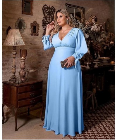 Elegant Chiffon Long Sleeve Bridesmaid Dresses for Women Long V Neck Formal Dresses A-line Pleated Party Gowns WZY50 Peach $3...