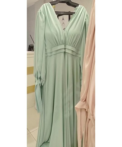 Elegant Chiffon Long Sleeve Bridesmaid Dresses for Women Long V Neck Formal Dresses A-line Pleated Party Gowns WZY50 Peach $3...