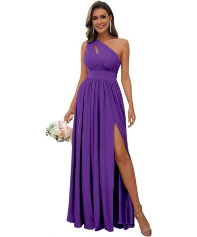 One Shoulder Bridesmaid Dresses with Slit Ruched Cut Out Chiffon Long Formal Evening Gown for Women Purple $24.75 Dresses