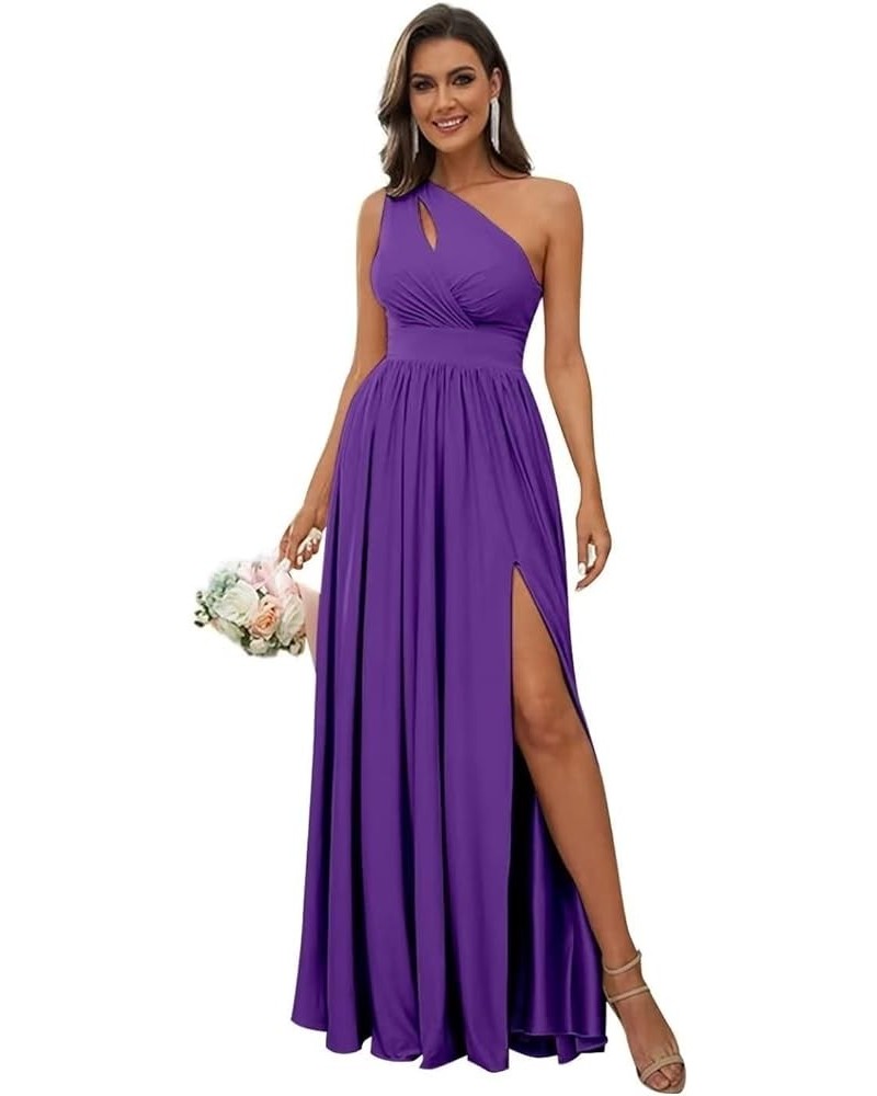 One Shoulder Bridesmaid Dresses with Slit Ruched Cut Out Chiffon Long Formal Evening Gown for Women Purple $24.75 Dresses