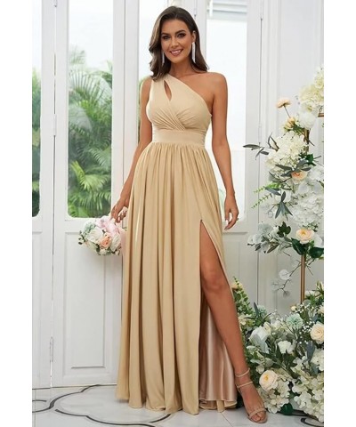 One Shoulder Bridesmaid Dresses with Slit Ruched Cut Out Chiffon Long Formal Evening Gown for Women Purple $24.75 Dresses