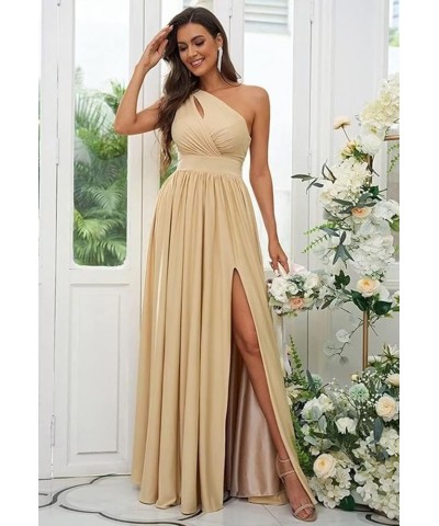 One Shoulder Bridesmaid Dresses with Slit Ruched Cut Out Chiffon Long Formal Evening Gown for Women Purple $24.75 Dresses