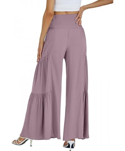 Women's Casual Tie Front Smocked High Waist Wide Leg Pleated Palazzo Lounge Pant Purple $19.46 Pants