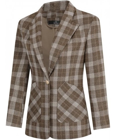 Womens Business Blazer Solid Ruffles Stand Collar Lightweight Office Work Jacket Coat Brown Plaid $15.11 Suits