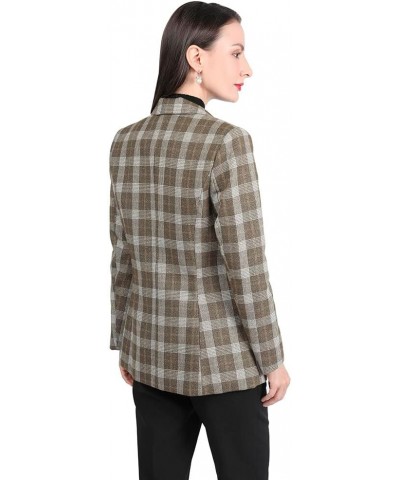 Womens Business Blazer Solid Ruffles Stand Collar Lightweight Office Work Jacket Coat Brown Plaid $15.11 Suits