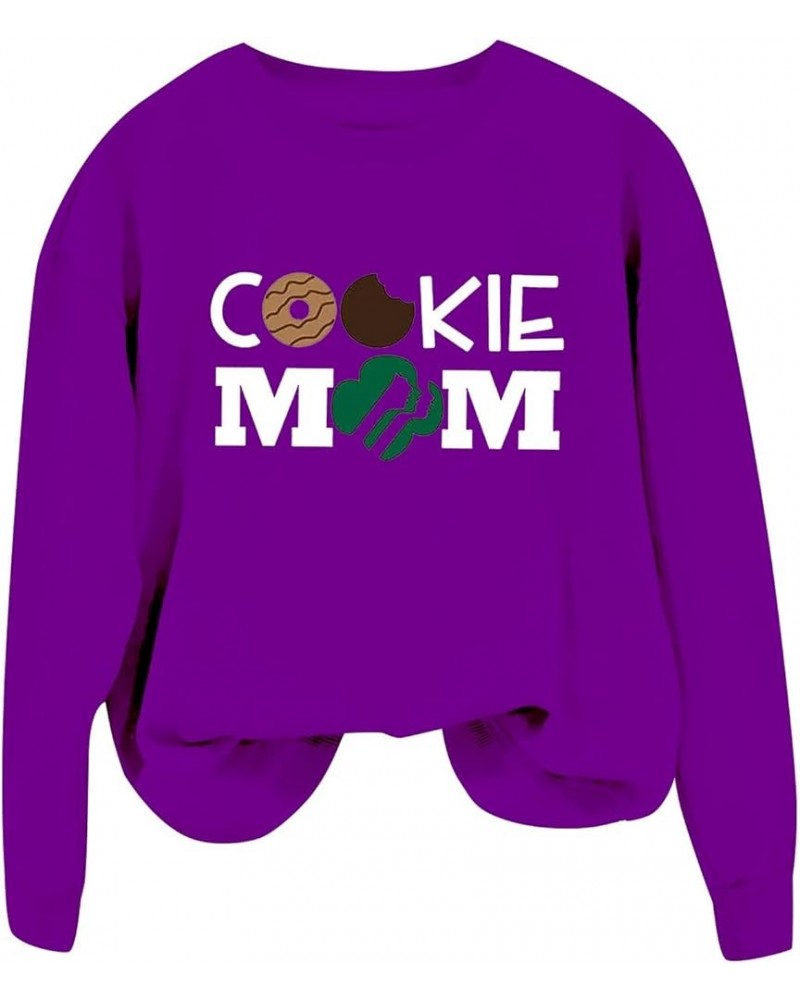 Sweatshirt for Women Crewneck COOKIE MOM Cute Pullover Shirts Long Sleeve Funny Graphic Printed Sweatshirts Tops Purple $8.73...