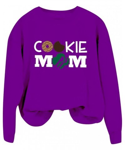 Sweatshirt for Women Crewneck COOKIE MOM Cute Pullover Shirts Long Sleeve Funny Graphic Printed Sweatshirts Tops Purple $8.73...