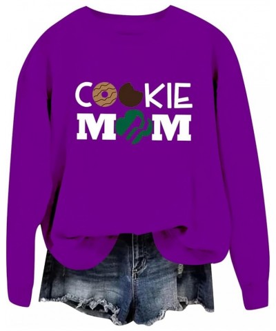 Sweatshirt for Women Crewneck COOKIE MOM Cute Pullover Shirts Long Sleeve Funny Graphic Printed Sweatshirts Tops Purple $8.73...