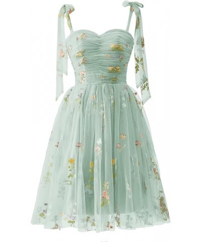 Floral Embroidery Tulle Homecoming Dress for Teens Short Spaghetti Straps Formal Party Gowns 02-mint Green $26.00 Dresses