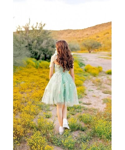 Floral Embroidery Tulle Homecoming Dress for Teens Short Spaghetti Straps Formal Party Gowns 02-mint Green $26.00 Dresses