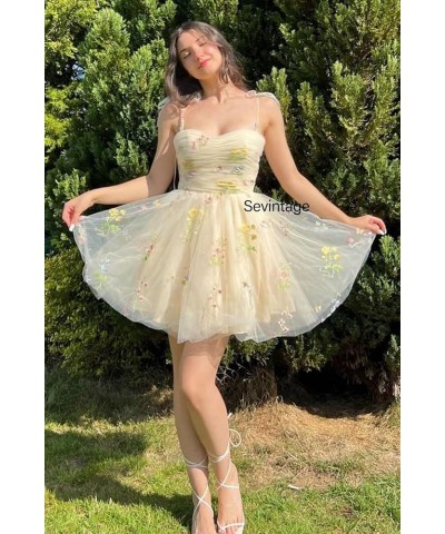 Floral Embroidery Tulle Homecoming Dress for Teens Short Spaghetti Straps Formal Party Gowns 02-mint Green $26.00 Dresses