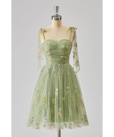 Floral Embroidery Tulle Homecoming Dress for Teens Short Spaghetti Straps Formal Party Gowns 02-mint Green $26.00 Dresses