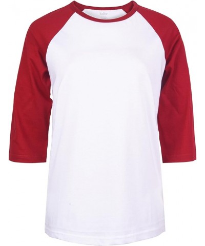 Women's Baseball Quarter Sleeve Tee Shirt White/Burgundy $6.75 Activewear