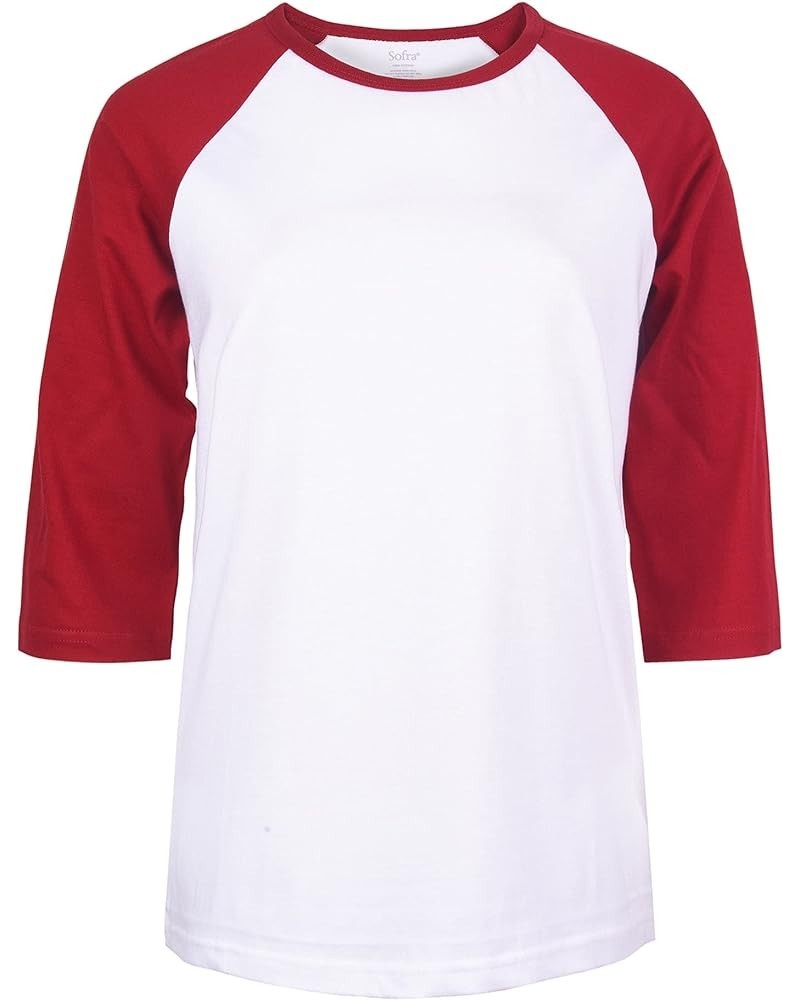 Women's Baseball Quarter Sleeve Tee Shirt White/Burgundy $6.75 Activewear