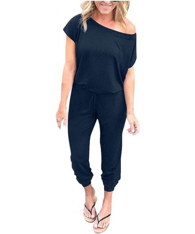 Long Sleeve Jumpsuits for Women Pocket Jumpsuit Button Print Sleeves Long Women's Jumpsuit Womens Black Jumpsuit Blue-c $13.5...