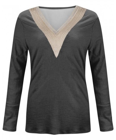 Women's Long Sleeve Henley Tshirts Button Down Slim Fit Casual Basic Tops Blouse Scoop Neck Ribbed Knit Shirts A11-dark Gray ...