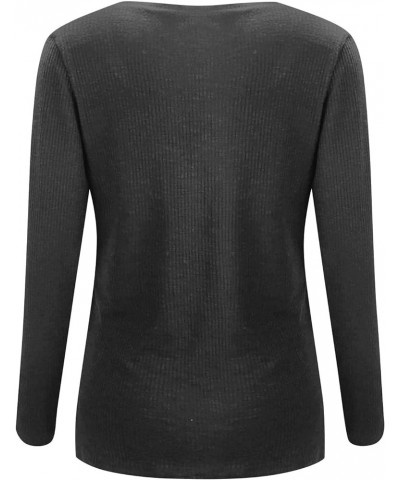 Women's Long Sleeve Henley Tshirts Button Down Slim Fit Casual Basic Tops Blouse Scoop Neck Ribbed Knit Shirts A11-dark Gray ...