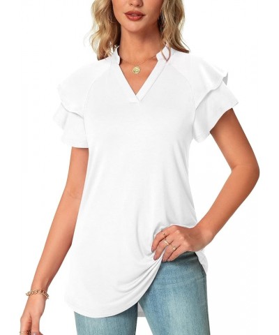 Womens Summer Tops Notch V Neck Tunic Tops Short Sleeve Loose Work Blouse Tshirts Short sleeve Hy-white $10.19 Tops