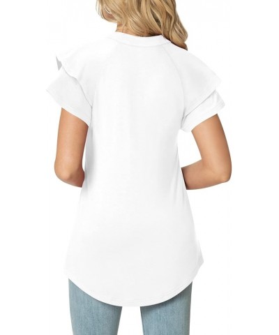 Womens Summer Tops Notch V Neck Tunic Tops Short Sleeve Loose Work Blouse Tshirts Short sleeve Hy-white $10.19 Tops