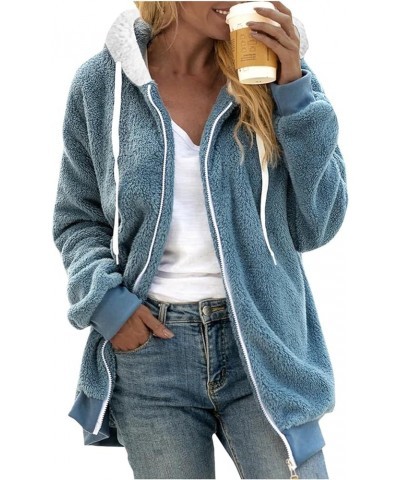 Womens Fuzzy Fleece Hoodies Teddy Plush Sherpa Lined Plus Size Solid Long Sleeves Drawstring Lightweight Warm Outwear Blue $2...