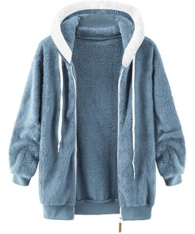 Womens Fuzzy Fleece Hoodies Teddy Plush Sherpa Lined Plus Size Solid Long Sleeves Drawstring Lightweight Warm Outwear Blue $2...