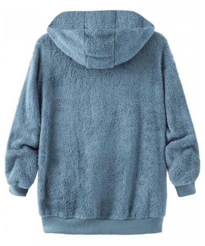 Womens Fuzzy Fleece Hoodies Teddy Plush Sherpa Lined Plus Size Solid Long Sleeves Drawstring Lightweight Warm Outwear Blue $2...