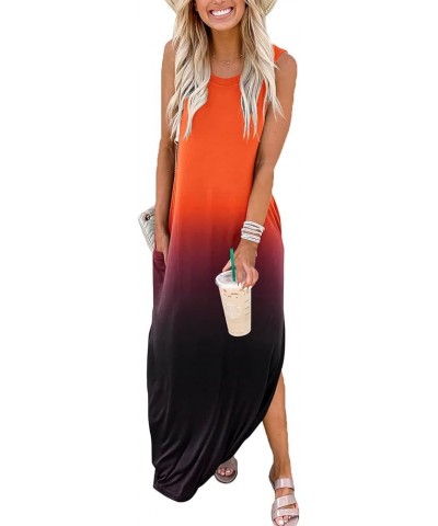 Women's Casual Summer Loose Sunresses Long Dresses Sleeveless Split Maxi Beach Dress with Pockets 1-gradient Orange $18.45 Dr...