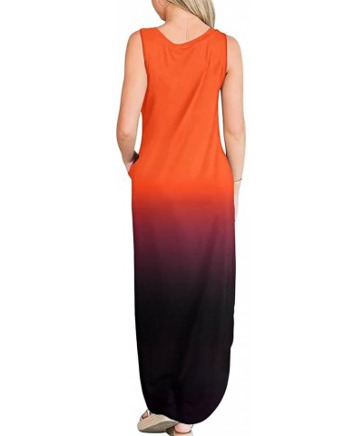 Women's Casual Summer Loose Sunresses Long Dresses Sleeveless Split Maxi Beach Dress with Pockets 1-gradient Orange $18.45 Dr...