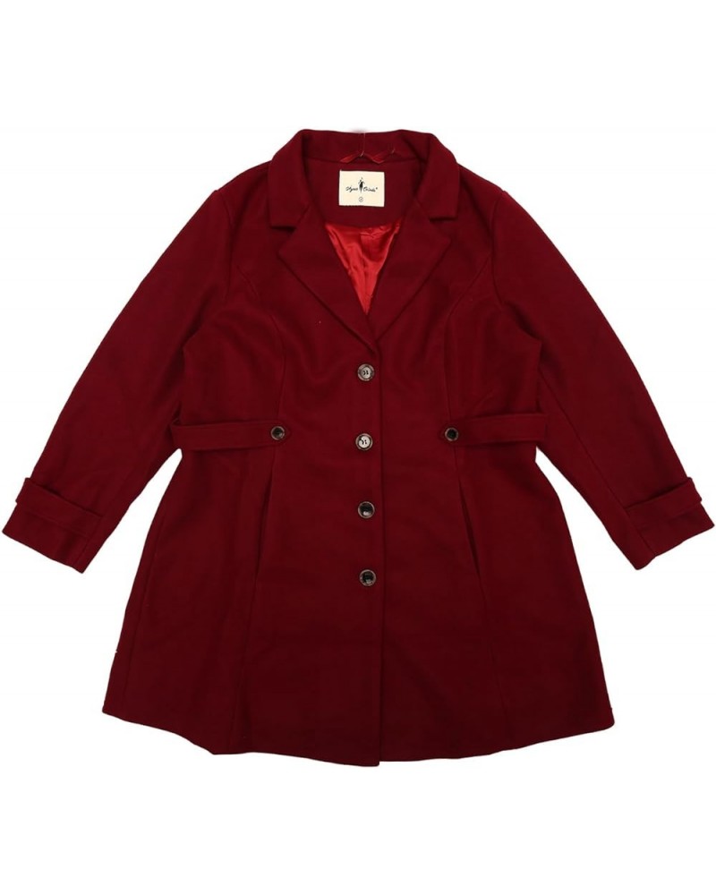 Plus Size Coat for Women Single Breasted Notched Lapel Elegant Winter Long Coat Burgundy $44.81 Coats