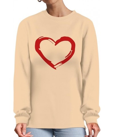 Womens Long Sleeve Sweatshirt Heart Graphic Crewneck Regular Fit Cute Fall Tops Shirts Tshirts C Sweatshirt-cotton Nude Apric...