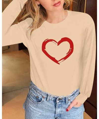 Womens Long Sleeve Sweatshirt Heart Graphic Crewneck Regular Fit Cute Fall Tops Shirts Tshirts C Sweatshirt-cotton Nude Apric...