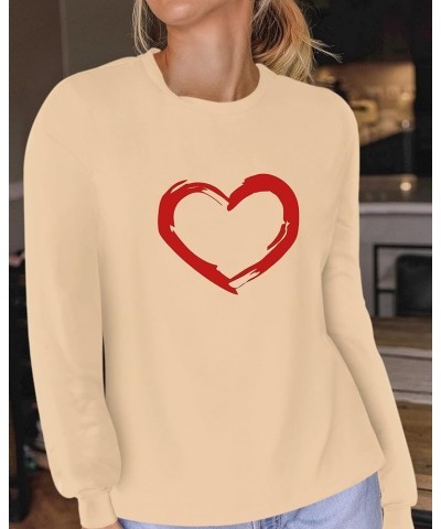 Womens Long Sleeve Sweatshirt Heart Graphic Crewneck Regular Fit Cute Fall Tops Shirts Tshirts C Sweatshirt-cotton Nude Apric...