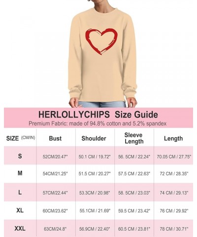 Womens Long Sleeve Sweatshirt Heart Graphic Crewneck Regular Fit Cute Fall Tops Shirts Tshirts C Sweatshirt-cotton Nude Apric...