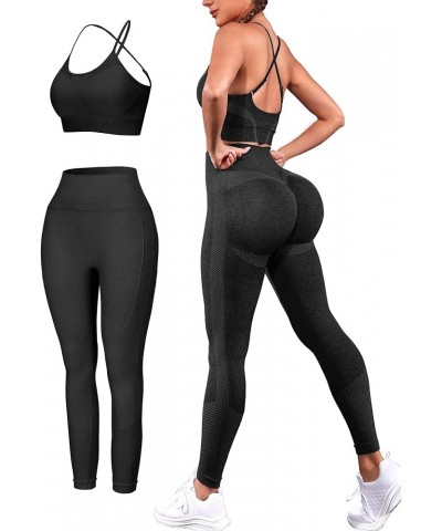 Seamless Workout Sets for Women 2 Piece Sports Tracksuits Gym Yoga Activewear Outfits Black $16.19 Activewear