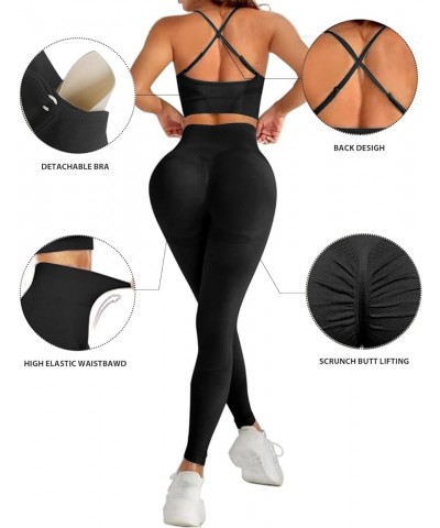 Seamless Workout Sets for Women 2 Piece Sports Tracksuits Gym Yoga Activewear Outfits Black $16.19 Activewear