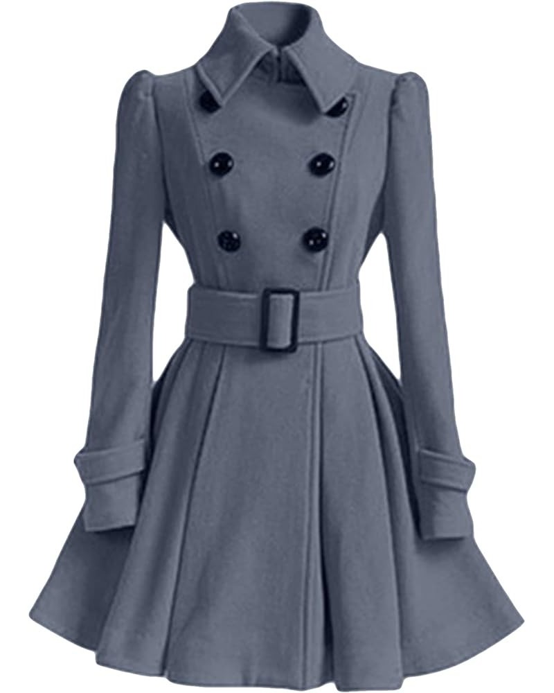 Women's Long Shaggy Belted Pea Coat Slim Faux Fur Collar Coat Bridal Jacket with Belt Simplicity Gray $27.55 Jackets