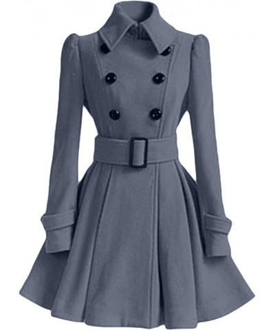 Women's Long Shaggy Belted Pea Coat Slim Faux Fur Collar Coat Bridal Jacket with Belt Simplicity Gray $27.55 Jackets