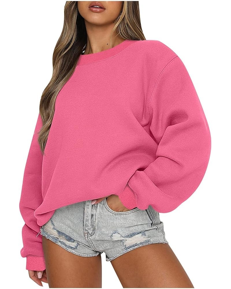 Oversized Sweatshirts for Women Crew Neck Tshirts Long Sleeve Tunic Tops Dressy Cute Shirts Holiday Shirts A21 Hot Pink, Long...