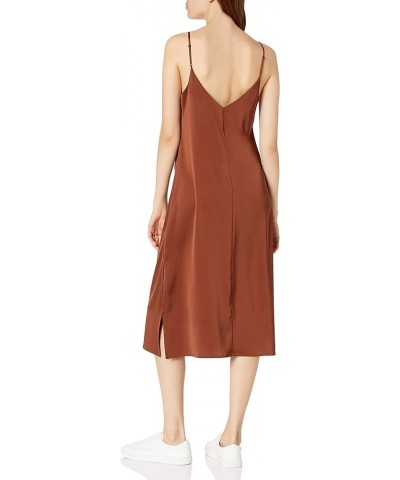 Women's Ana Silky V-Neck Midi Slip Dress Dark Toffee Brown $23.04 Dresses