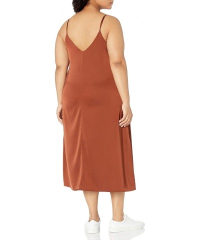 Women's Ana Silky V-Neck Midi Slip Dress Dark Toffee Brown $23.04 Dresses