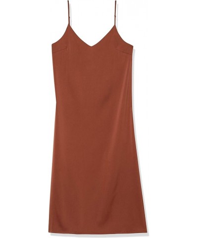 Women's Ana Silky V-Neck Midi Slip Dress Dark Toffee Brown $23.04 Dresses