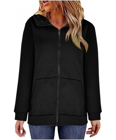 Hoodies for Women Trendy Pullover Zip Up Plus Size Hooded 2023 Hoodie Solid Color Sweatshirts Woman Blouse Clothes 07 Black $...