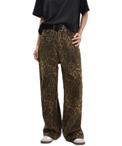 Tan Leopard Jeans Women&Men Denim Pants Female Oversize Wide Leg Trousers Street Wear Hip Hop Vintage Cotton Loose Casual Sma...