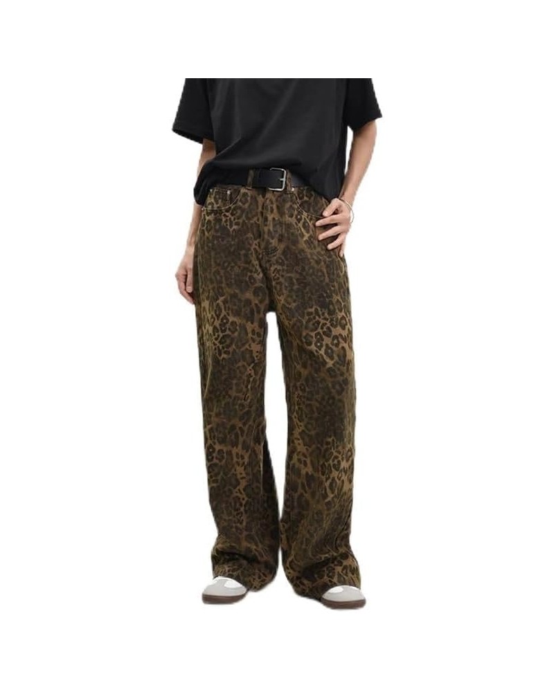 Tan Leopard Jeans Women&Men Denim Pants Female Oversize Wide Leg Trousers Street Wear Hip Hop Vintage Cotton Loose Casual Sma...