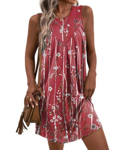 Women's Boho Floral Print Sundresses Bohemian Summer Beach Casual Loose Sleeveless Mini Tank Dress Plus Size Red Floral $18.2...