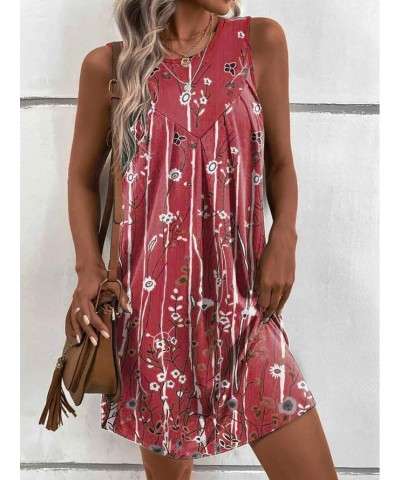 Women's Boho Floral Print Sundresses Bohemian Summer Beach Casual Loose Sleeveless Mini Tank Dress Plus Size Red Floral $18.2...